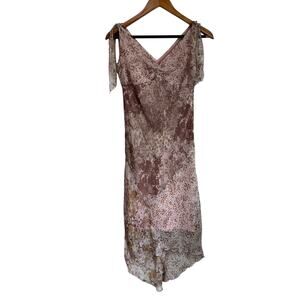 B Moss Vintage Y2K Floral Tan & Pink Asymmetrical Hem Dress Sz 2